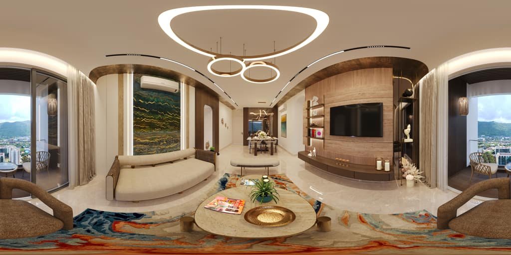 The apartment living room, the first room of the 360° walkthrough